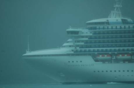 cruise ship in fog