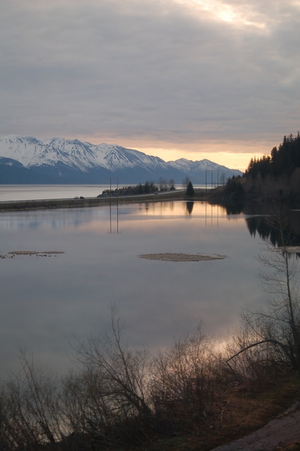 sunset from the train at Turnagain Arm