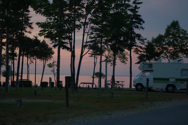 sunset at Mill Creek Campground in Mackinaw City