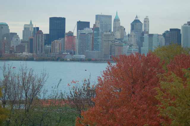 NYC skyline with autumn trees