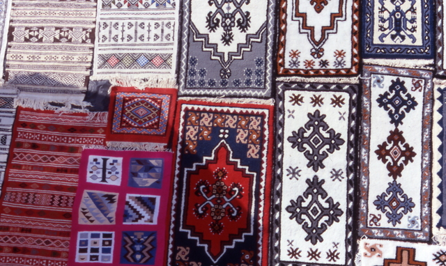 carpets sold at the camel market in Nabeul
