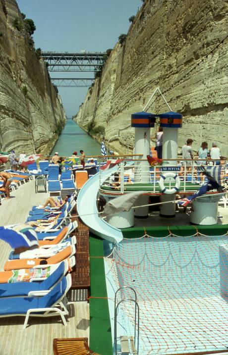 ship passing through canal of corinth