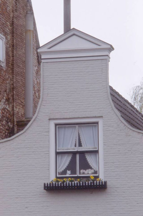 window with lace curtains