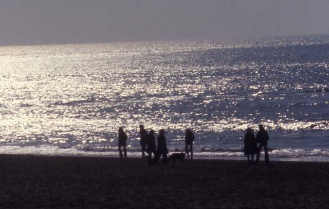 north sea sunset, silhouetted people
