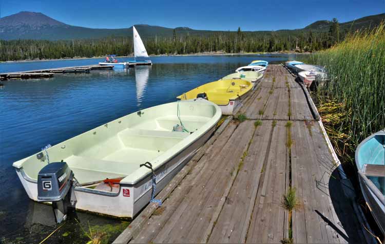 lake scene with canoes