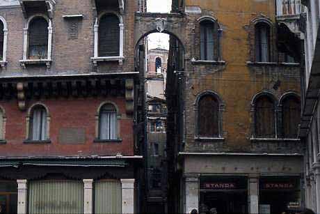 old faded buildings of red and gold
