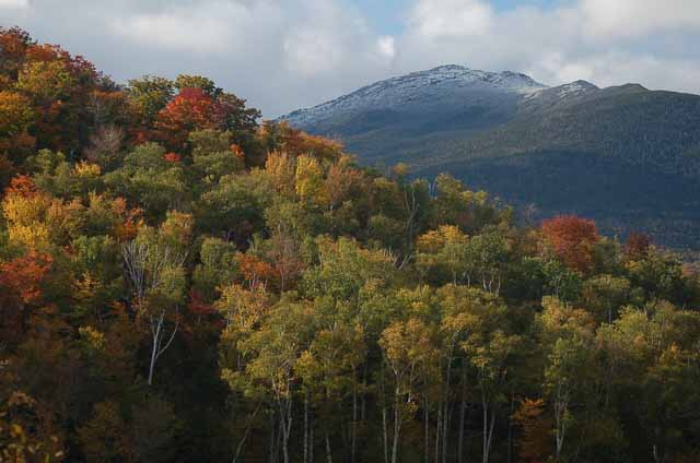 white mountain in background